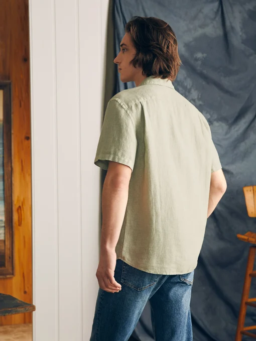 Short-Sleeve Palma Linen Shirt - Canyon Olive Basketweave