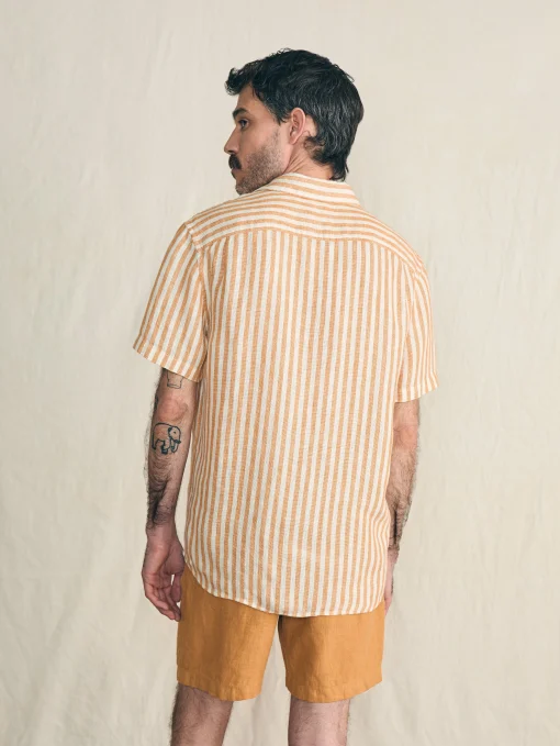 Short-Sleeve Palma Linen Shirt - Gold Ivory Stripe