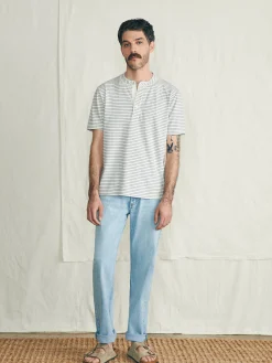 Short-Sleeve Sunwashed Henley - Shell Flint Stripe