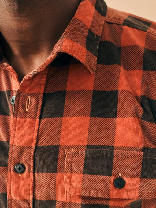 Stretch Corduroy Work Shirt - Cherry Charcoal Buffalo