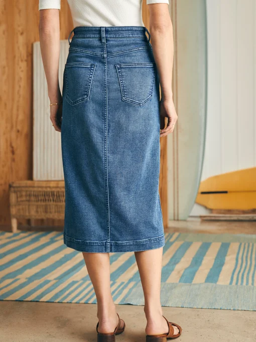 Stretch Terry Midi Skirt - Riverton Wash