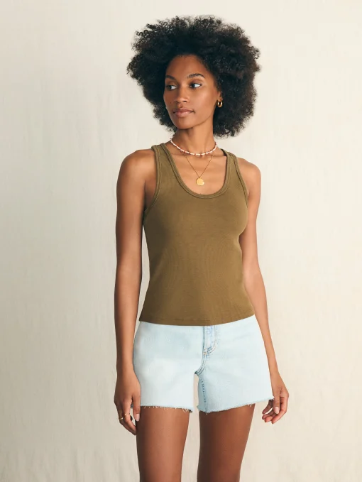 Sunwashed Rib Tank - Military Olive