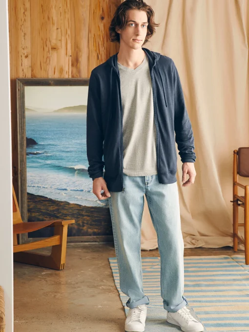 Sunwashed Slub Zip Hoodie - Blue Nights