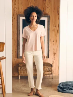 Sunwashed V-Neck Tee - Peach Whip