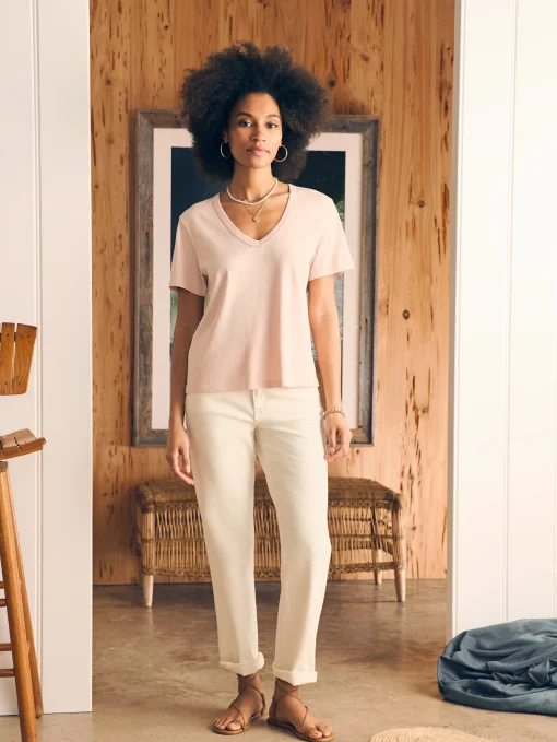 Sunwashed V-Neck Tee - Peach Whip